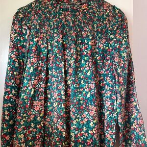 J Crew Factory green ditsy print smocked blouse